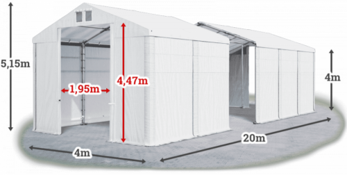 Skladový stan 4x20x4m střecha PVC 620g/m2 boky PVC 620g/m2 konstrukce ZIMA