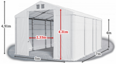 Skladový stan 5x7x4m střecha PVC 580g/m2 boky PVC 500g/m2 konstrukce ZIMA