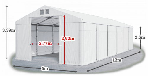 Skladový stan 6x12x2,5m střecha PVC 560g/m2 boky PVC 500g/m2 konstrukce ZIMA PLUS