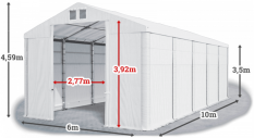 Garážový stan 6x10x3,5m střecha PVC 560g/m2 boky PVC 500g/m2 konstrukce ZIMA