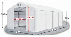 Skladový stan 4x8x2,5m střecha PVC 560g/m2 boky PVC 500g/m2 konstrukce ZIMA PLUS