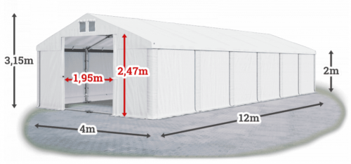 Skladový stan 4x12x2m střecha PVC 560g/m2 boky PVC 500g/m2 konstrukce LÉTO PLUS