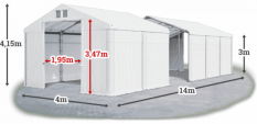 Skladový stan 4x14x3m střecha PVC 620g/m2 boky PVC 620g/m2 konstrukce ZIMA