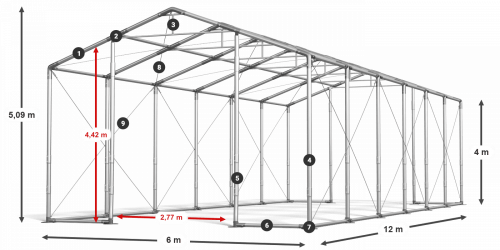 Párty stan 6x12x4m strecha PVC 620g/m2 boky PVC 620g/m2 konštrukcia ZIMA PLUS