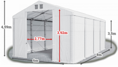 Skladový stan 6x8x3,5m střecha PVC 620g/m2 boky PVC 620g/m2 konstrukce POLÁRNÍ