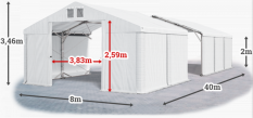 Skladový stan 8x40x2m strecha PVC 620g/m2 boky PVC 620g/m2 konštrukcia POLÁRNA PLUS