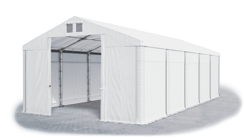 Garážový stan 6x10x3m střecha PVC 560g/m2 boky PVC 500g/m2 konstrukce ZIMA - Barva střešní plachty: Šedá, Barva boční plachty: Zelená, Barva svislých pruhů: Bílá