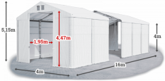 Skladový stan 4x16x4m střecha PVC 620g/m2 boky PVC 620g/m2 konstrukce ZIMA
