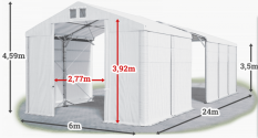 Skladový stan 6x24x3,5m střecha PVC 560g/m2 boky PVC 500g/m2 konstrukce POLÁRNÍ PLUS