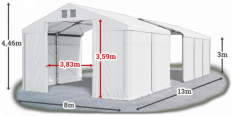 Skladový stan 8x13x3m strecha PVC 580g/m2 boky PVC 500g/m2 konštrukcie ZIMA PLUS