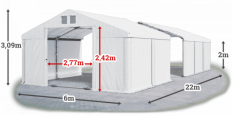 Skladový stan 6x22x2m střecha PVC 560g/m2 boky PVC 500g/m2 konstrukce LÉTO PLUS