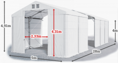 Skladový stan 5x28x4m střecha PVC 620g/m2 boky PVC 620g/m2 konstrukce POLÁRNÍ PLUS