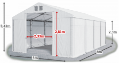 Skladový stan 5x8x2,5m střecha PVC 560g/m2 boky PVC 500g/m2 konstrukce POLÁRNÍ