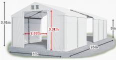 Skladový stan 5x26x3m střecha PVC 620g/m2 boky PVC 620g/m2 konstrukce ZIMA PLUS