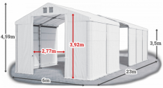 Skladový stan 6x23x3,5m střecha PVC 580g/m2 boky PVC 500g/m2 konstrukce ZIMA