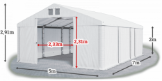 Skladový stan 5x7x2m střecha PVC 580g/m2 boky PVC 500g/m2 konstrukce ZIMA