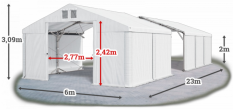 Skladový stan 6x23x2m strecha PVC 580g/m2 boky PVC 500g/m2 konštrukcia POLÁRNA PLUS