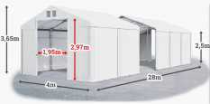 Skladový stan 4x28x2,5m střecha PVC 560g/m2 boky PVC 500g/m2 konstrukce ZIMA PLUS