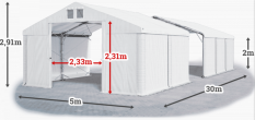 Skladový stan 5x30x2m střecha PVC 620g/m2 boky PVC 620g/m2 konstrukce POLÁRNÍ