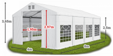 Párty stan 4x8x2,5m střecha PVC 560g/m2 boky PVC 500g/m2 konstrukce ZIMA
