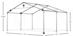 Párty stan 4x4x2m střecha PE 240g/m2 boky PE 240g/m2 konstrukce LÉTO