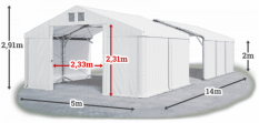 Skladový stan 5x14x2m strecha PVC 560g/m2 boky PVC 500g/m2 konštrukcia POLÁRNA PLUS