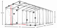 Skladový stan 8x50x4m strecha PVC 580g/m2 boky PVC 500g/m2 konštrukcia POLÁRNA
