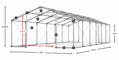 Skladový stan 8x12x2m střecha PVC 620g/m2 boky PVC 620g/m2 konstrukce ZIMA PLUS