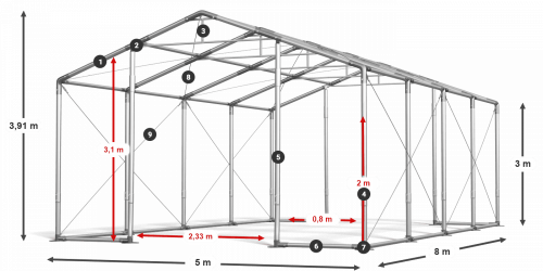 Skladový stan celoroční 5x8x3m nehořlavá plachta PVC 600g/m2 konstrukce ZIMA PLUS