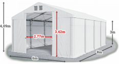Skladový stan 6x8x3m střecha PVC 560g/m2 boky PVC 500g/m2 konstrukce POLÁRNÍ
