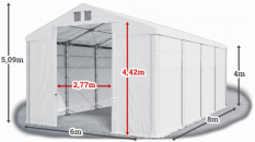 Skladový stan 6x8x4m střecha PVC 560g/m2 boky PVC 500g/m2 konstrukce POLÁRNÍ