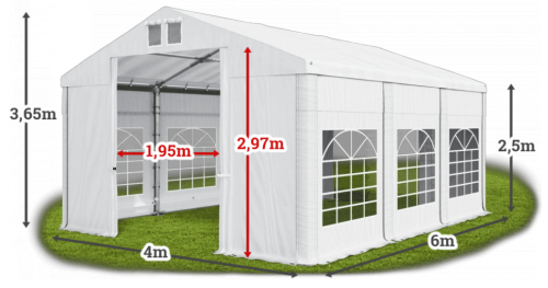 Párty stan 4x6x2,5m střecha PVC 560g/m2 boky PVC 500g/m2 konstrukce ZIMA