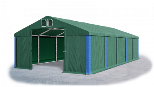 Garážový stan 4x6x2m střecha PVC 560g/m2 boky PVC 500g/m2 konstrukce ZIMA - Barva střešní plachty: Zelená, Barva boční plachty: Zelená, Barva svislých pruhů: Modrá