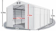 Garážový stan 6x8x3,5m střecha PVC 560g/m2 boky PVC 500g/m2 konstrukce ZIMA