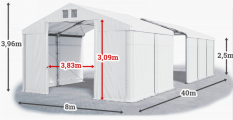 Skladový stan 8x40x2,5m střecha PVC 560g/m2 boky PVC 500g/m2 konstrukce ZIMA PLUS
