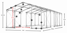 Skladový stan 4x50x3m střecha PVC 580g/m2 boky PVC 500g/m2 konstrukce POLÁRNÍ