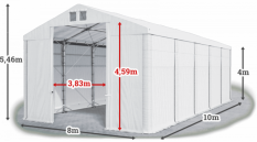 Skladový stan 8x10x4m střecha PVC 560g/m2 boky PVC 500g/m2 konstrukce POLÁRNÍ