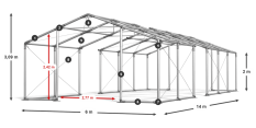Skladový stan 6x14x2m střecha PVC 620g/m2 boky PVC 620g/m2 konstrukce ZIMA PLUS