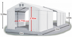 Skladový stan 6x16x2,5m strecha PVC 560g/m2 boky PVC 500g/m2 konštrukcia ZIMA