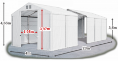 Skladový stan 4x23x3,5m střecha PVC 580g/m2 boky PVC 500g/m2 konstrukce ZIMA PLUS