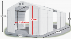 Skladový stan 5x26x4m střecha PVC 560g/m2 boky PVC 500g/m2 konstrukce POLÁRNÍ