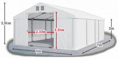 Skladový stan 5x7x2m střecha PVC 580g/m2 boky PVC 500g/m2 konstrukce LÉTO PLUS