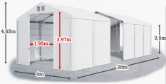 Skladový stan 4x28x3,5m strecha PVC 560g/m2 boky PVC 500g/m2 konštrukcia POLÁRNA PLUS