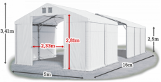 Skladový stan 5x16x2,5m střecha PVC 560g/m2 boky PVC 500g/m2 konstrukce POLÁRNÍ