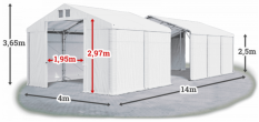 Skladový stan 4x14x2,5m střecha PVC 620g/m2 boky PVC 620g/m2 konstrukce POLÁRNÍ