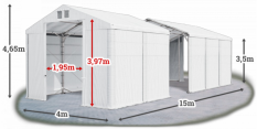 Skladový stan 4x15x3,5m střecha PVC 580g/m2 boky PVC 500g/m2 konstrukce POLÁRNÍ PLUS