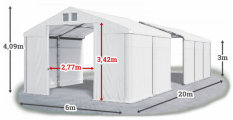 Skladový stan 6x20x3m strecha PVC 560g/m2 boky PVC 500g/m2 konštrukcia ZIMA