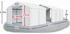 Skladový stan 4x13x3m střecha PVC 580g/m2 boky PVC 500g/m2 konstrukce ZIMA