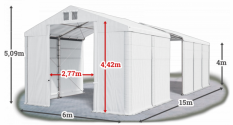 Skladový stan 6x15x4m střecha PVC 580g/m2 boky PVC 500g/m2 konstrukce ZIMA PLUS