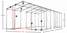Párty stan 8x30x3,5m strecha PVC 620g/m2 boky PVC 620g/m2 konštrukcia ZIMA PLUS